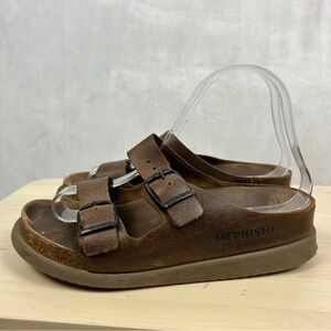 MEPHISTO Leather Harmony Slide Sandals Brown Women's 37 Orthotic Support‎
